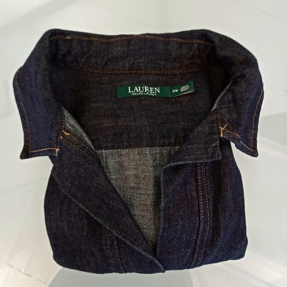 Lauren Ralph Lauren Womens Petite Medium Dark Wash Denim V-Neck Shift Dress PM - Picture 5 of 12